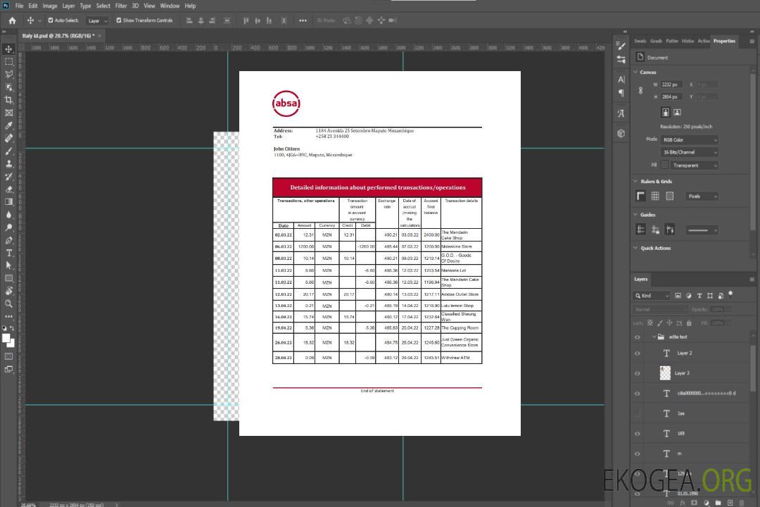 Relevé bancaire ABSA du Mozambique template